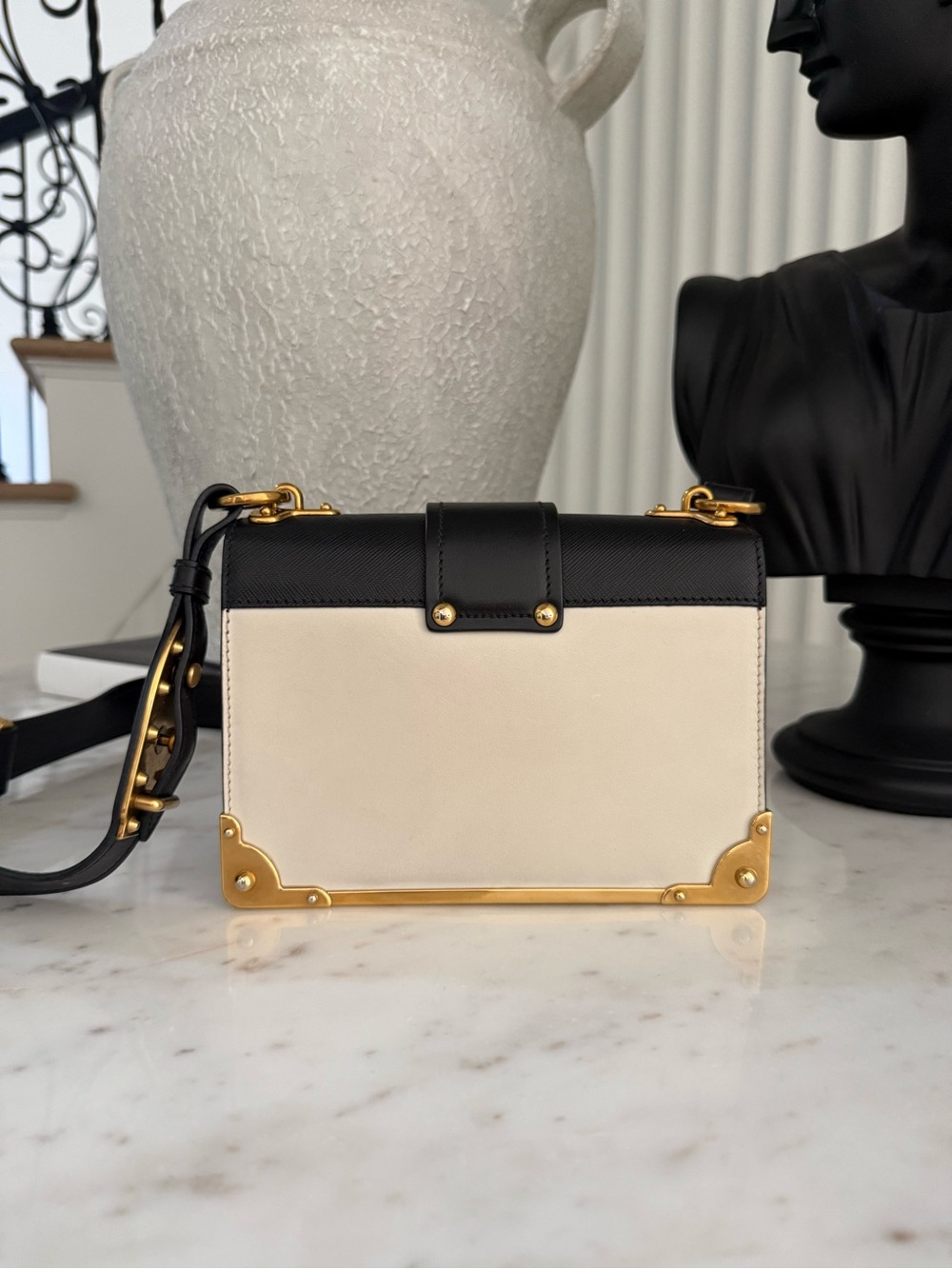 Prada Cahier Black & Cream Leather Crossbody Bag - Picture 3 of 13